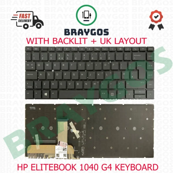 OEM Replacement Keyboard for HP EliteBook x360 1040 G4 / G5 / G6 – UK English, Backlit, Frameless