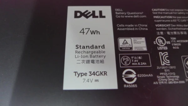 Dell Latitude E7440/E7450 Original 34GKR Battery – OEM Replacement – 7.4V 47Wh